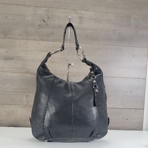 Large B. Makowsky Black Pebble Leather Hobo Bag